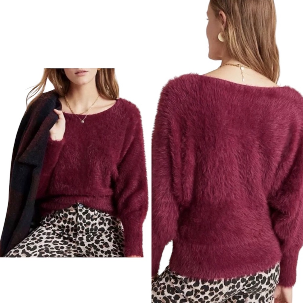 Anthropologie Ember Dolman Sleeve Maroon Merlot Eyelash Sweater Medium